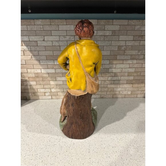 Vintage 70s Holland‎ Mold Ceramic Country Boy Sitting On Stump Feeding Dog 17” - Picture 3 of 8